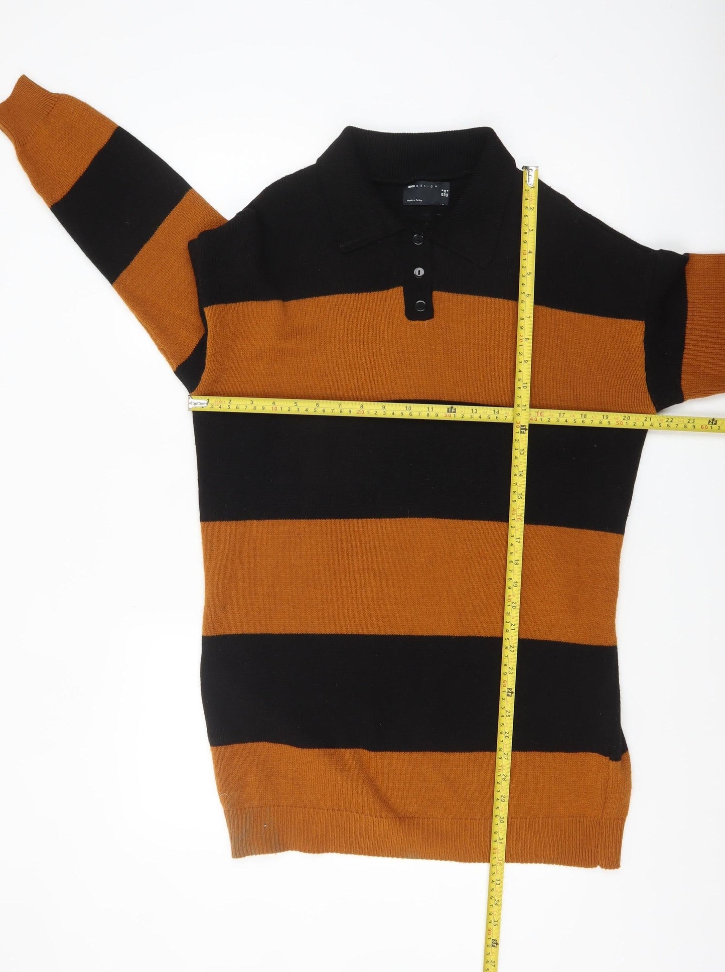 ASOS Women’s Black Brown Striped Collared Henley Jumper Size 8