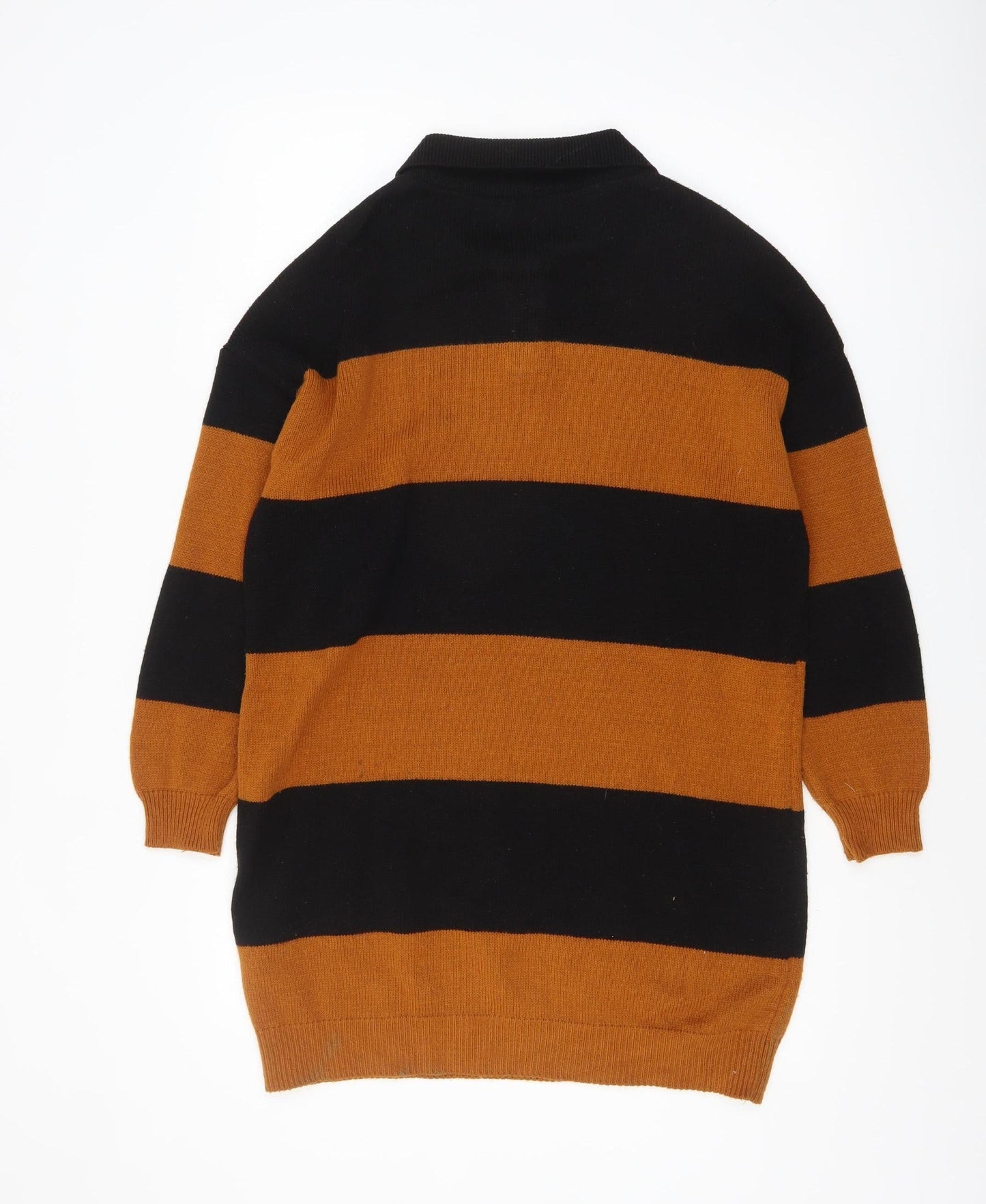 ASOS Women’s Black Brown Striped Collared Henley Jumper Size 8