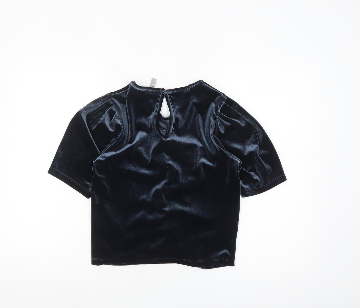ASOS Women Blue Velvet Cropped Blouse Size 8 Puff Sleeve