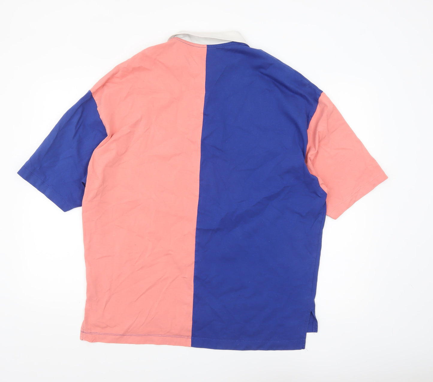 ASOS Design Men's Beige & Blue Colourblock Polo Shirt Size M