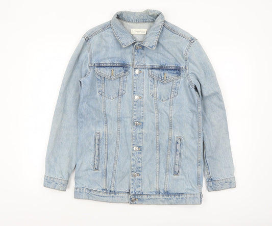 Mango Women Blue Denim Basic Jacket XS Button Front Classic Style