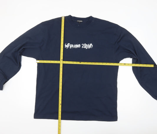 Pyramid Mens Blue Long Sleeve 2006 Graphic Cotton Top L