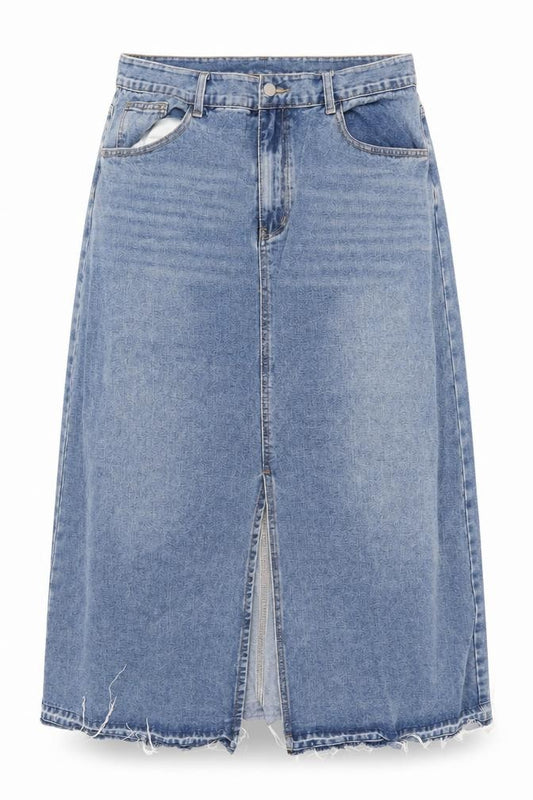 Cider Women Blue Denim Midi Skirt High Rise Straight Style XL