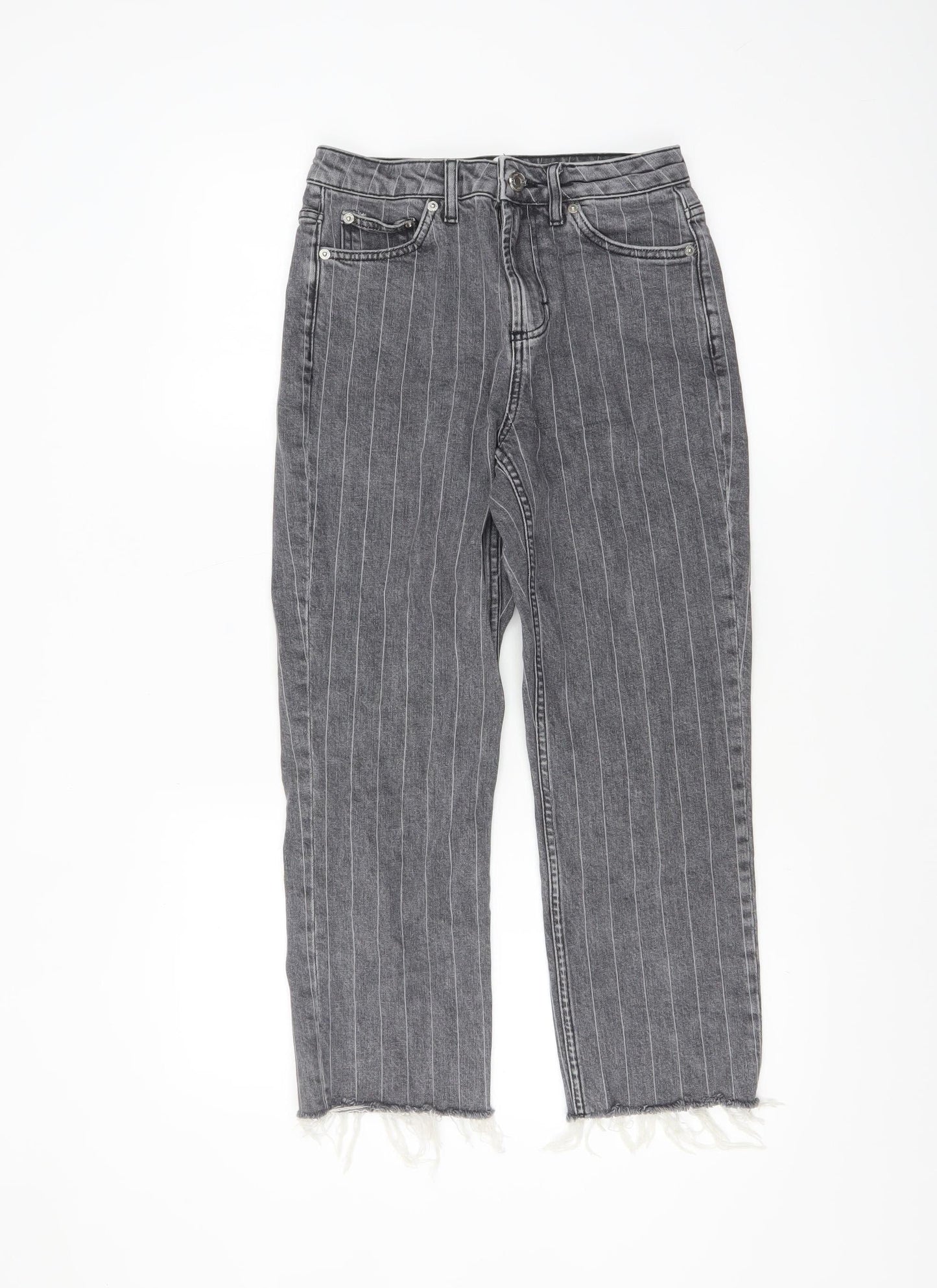 Topshop Women’s Grey Striped Straight Jeans Size 8 Regular Fit