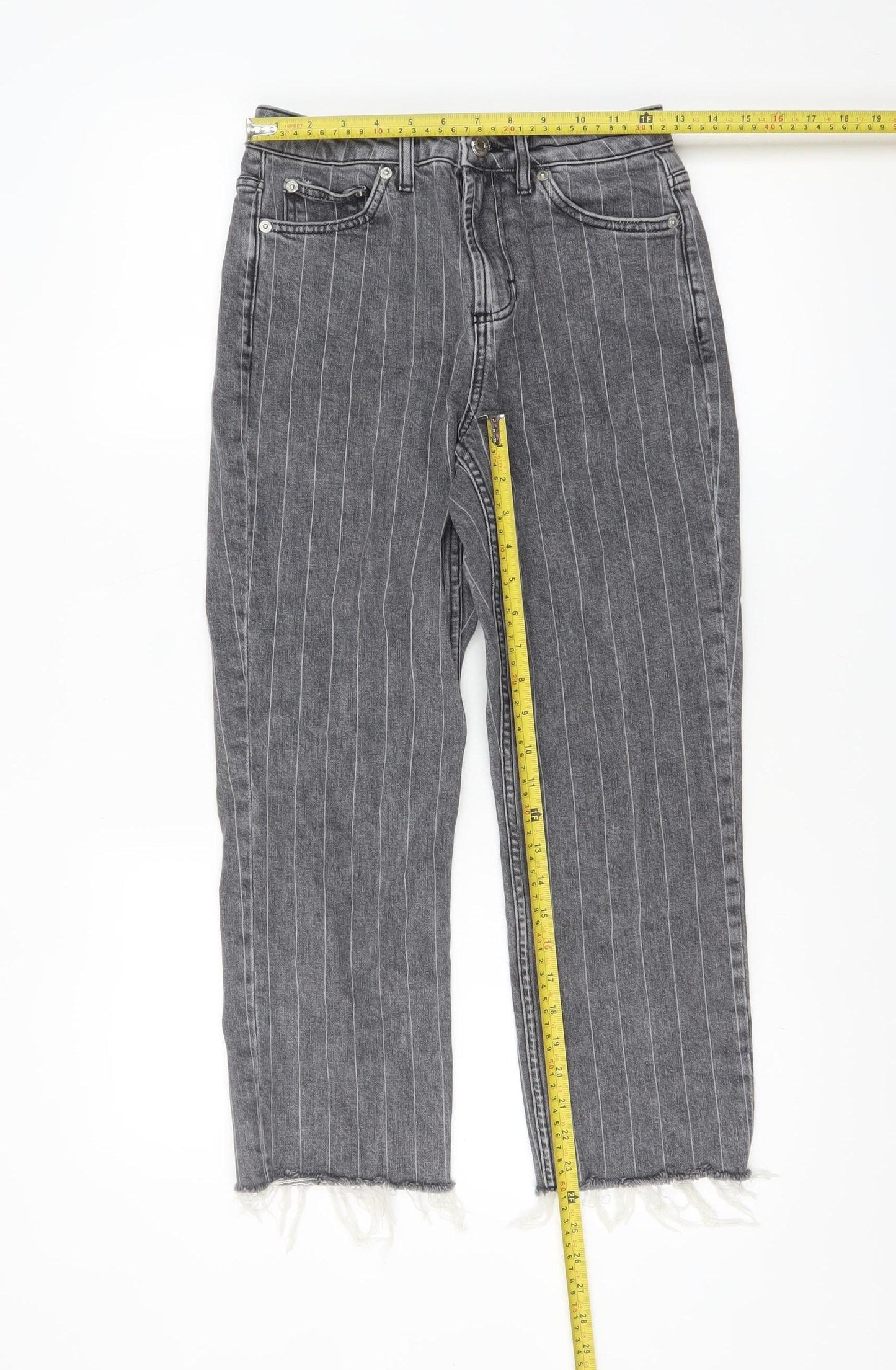 Topshop Women’s Grey Striped Straight Jeans Size 8 Regular Fit