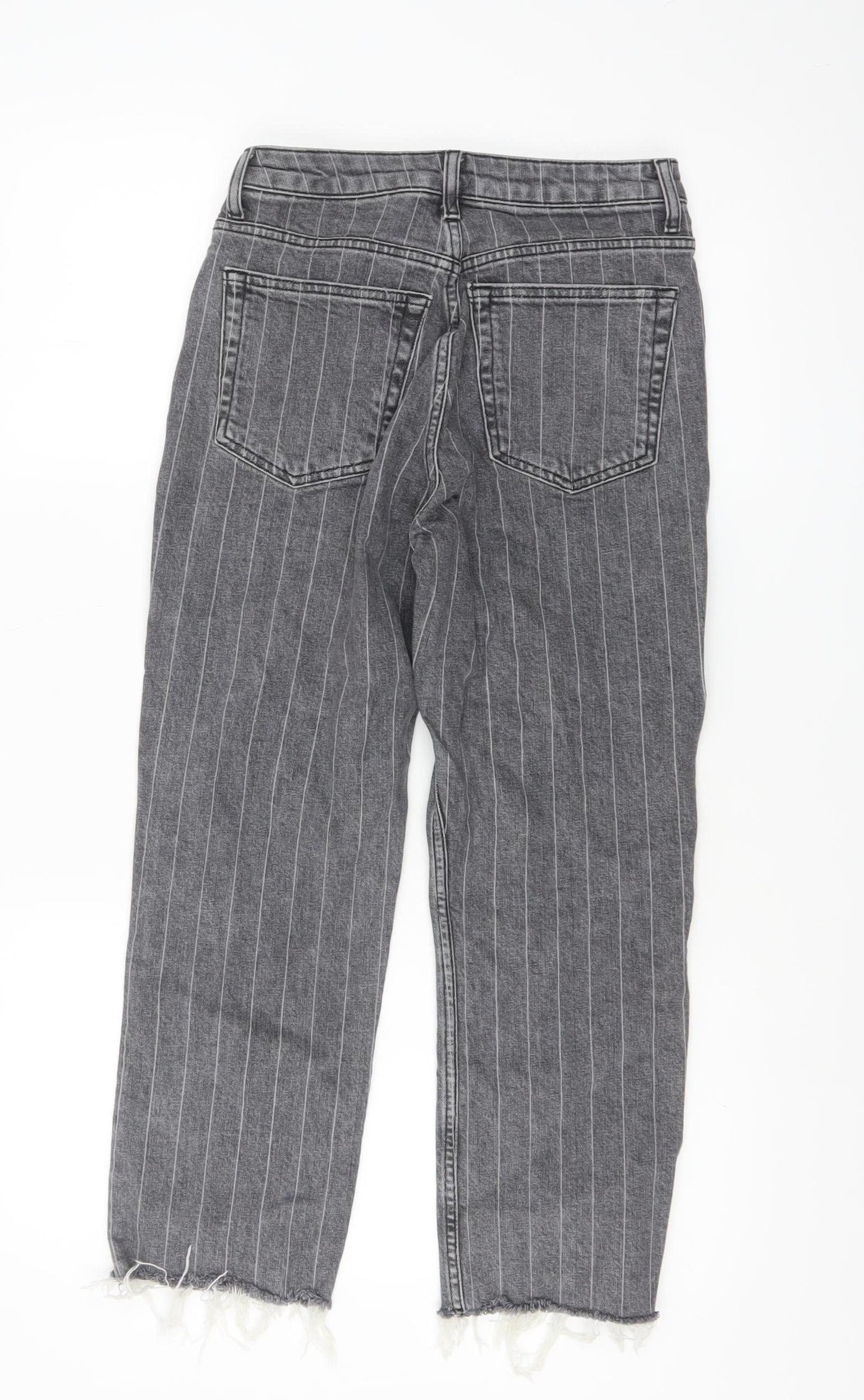 Topshop Women’s Grey Striped Straight Jeans Size 8 Regular Fit