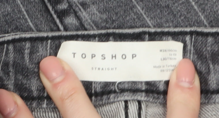 Topshop Women’s Grey Striped Straight Jeans Size 8 Regular Fit