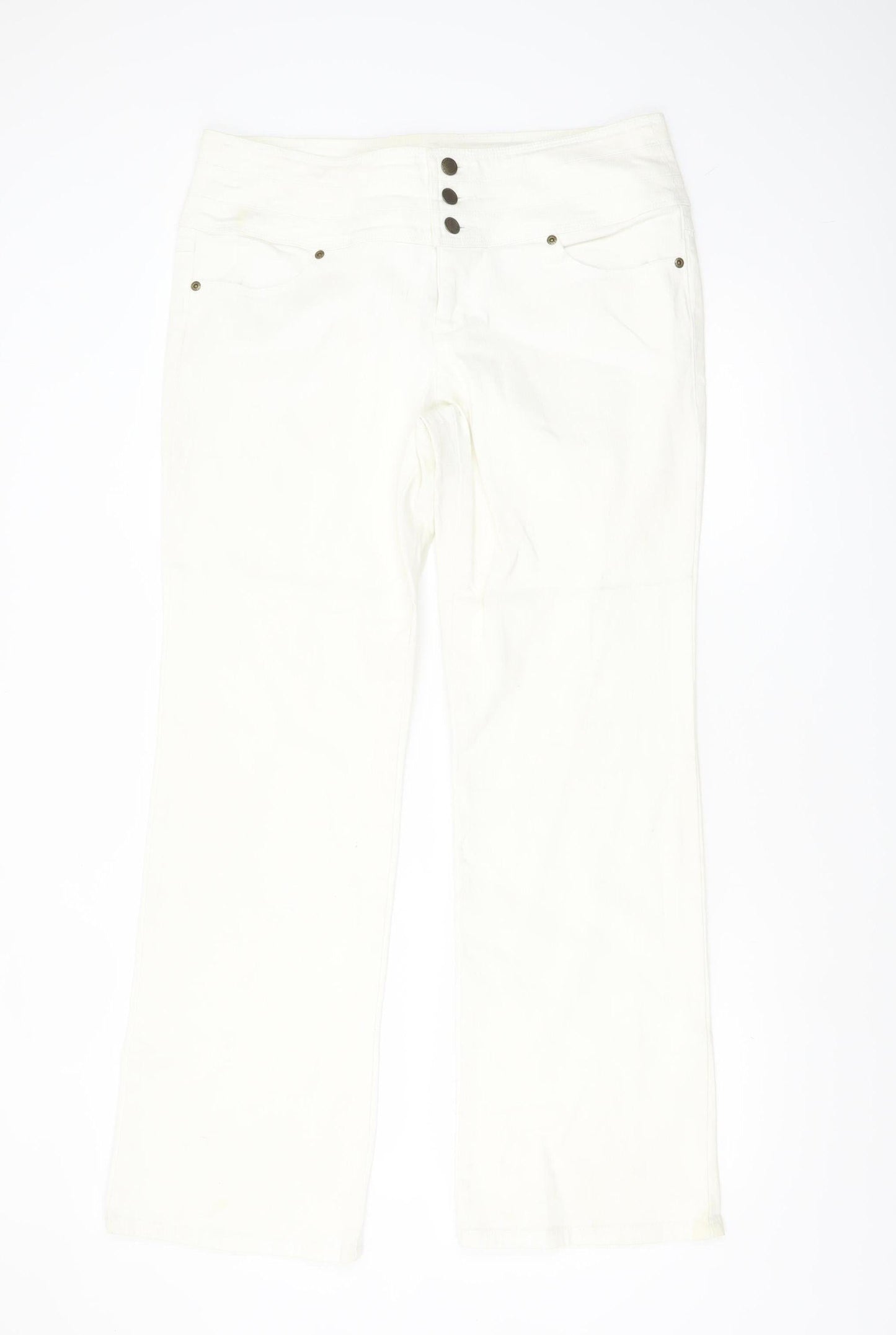 John Baner Women's White Bootcut High Waist Jeans Size 14