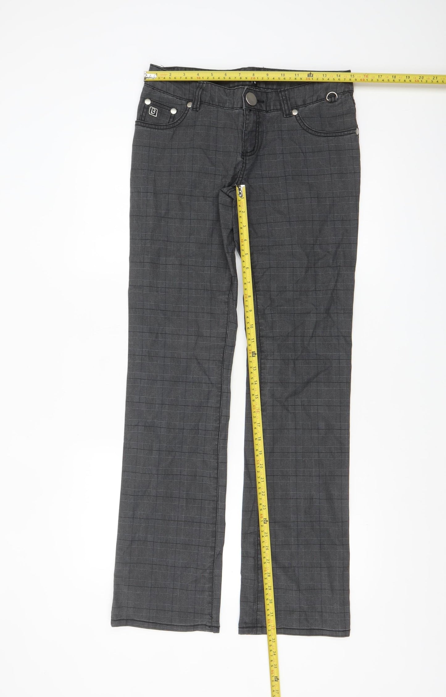 Bik Bok Women's Grey Checked Straight Leg Trousers Size S