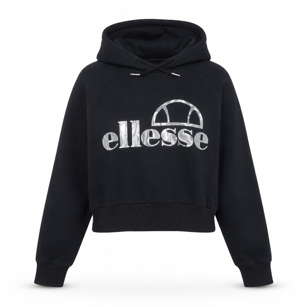 Ellesse Women's Black Crop Hoodie UK 8 Logo Pullover Sweatshirt