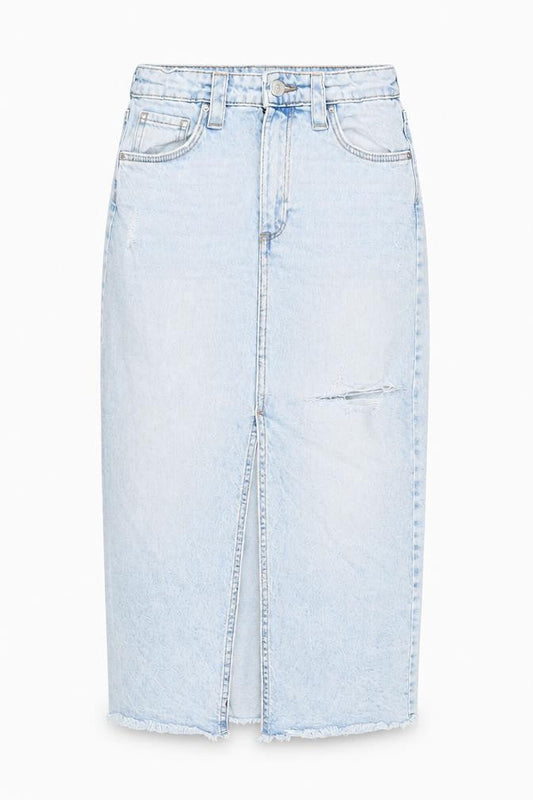 H&M Girls Light Blue Denim Midi Skirt Size 13Y Straight Fit