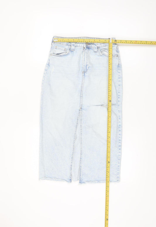 H&M Girls Light Blue Denim Midi Skirt Size 13Y Straight Fit