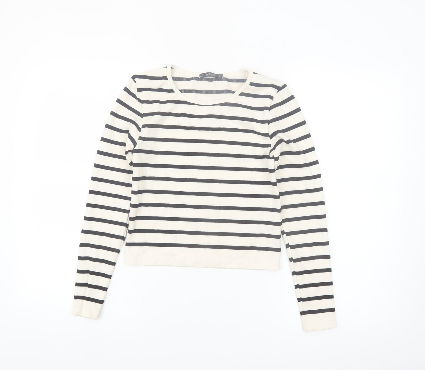 Dunnes Women's White Striped Long Sleeve Jersey T-Shirt Size M