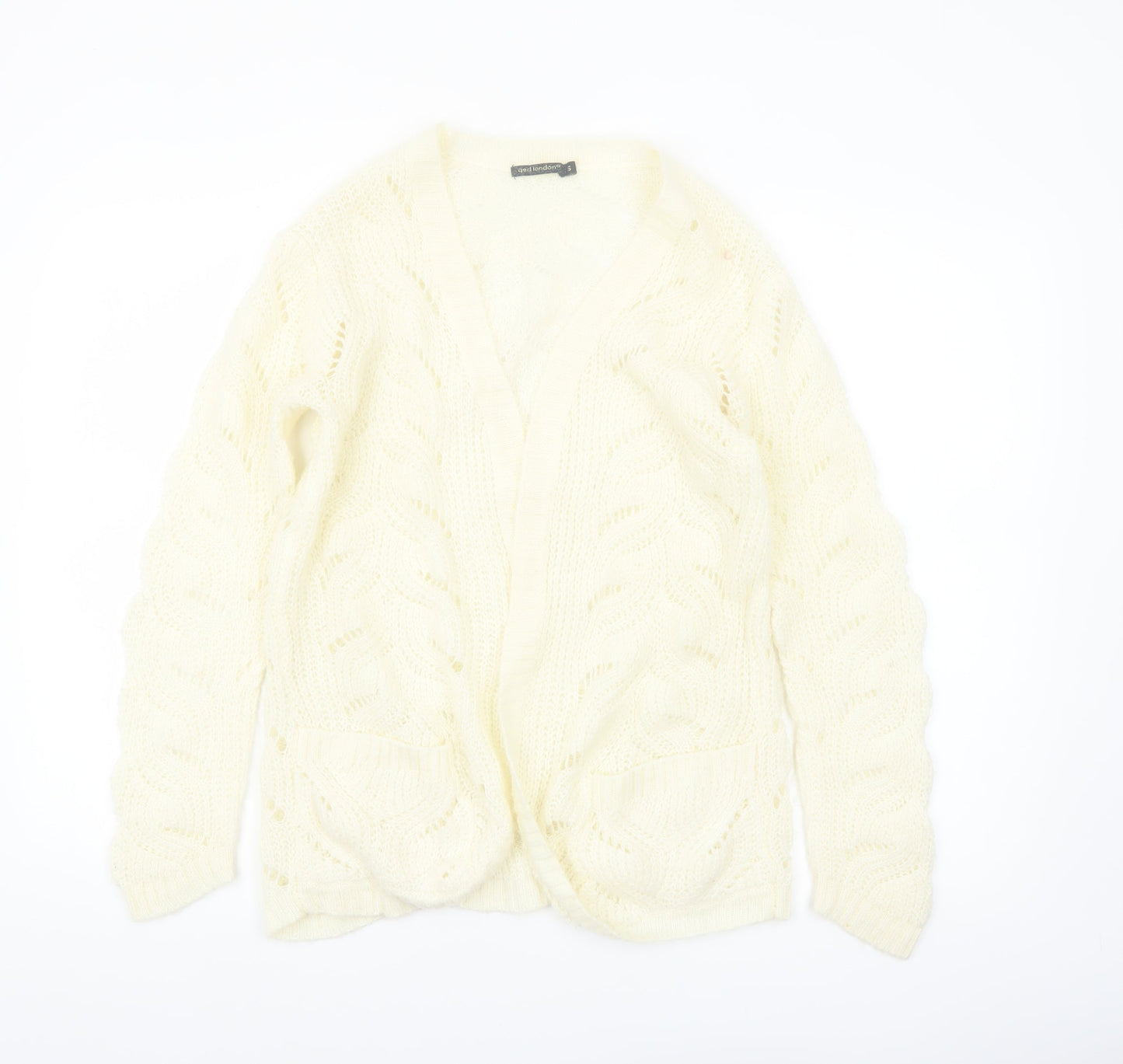 QED London Women's Ivory Open Knit Long Sleeve Cardigan S
