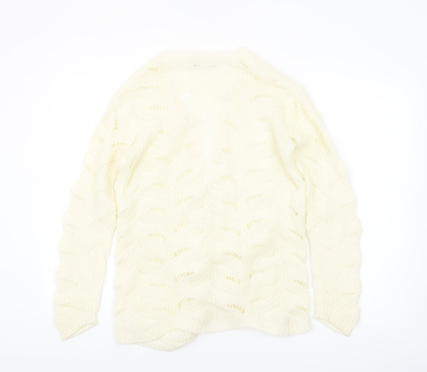 QED London Women's Ivory Open Knit Long Sleeve Cardigan S