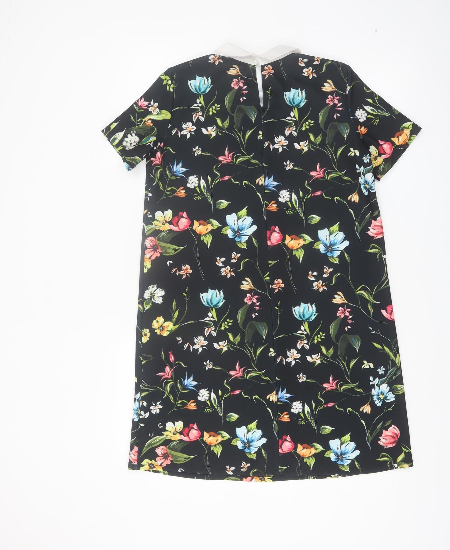 Zara Women Black Floral Collared Shift Dress Size 8