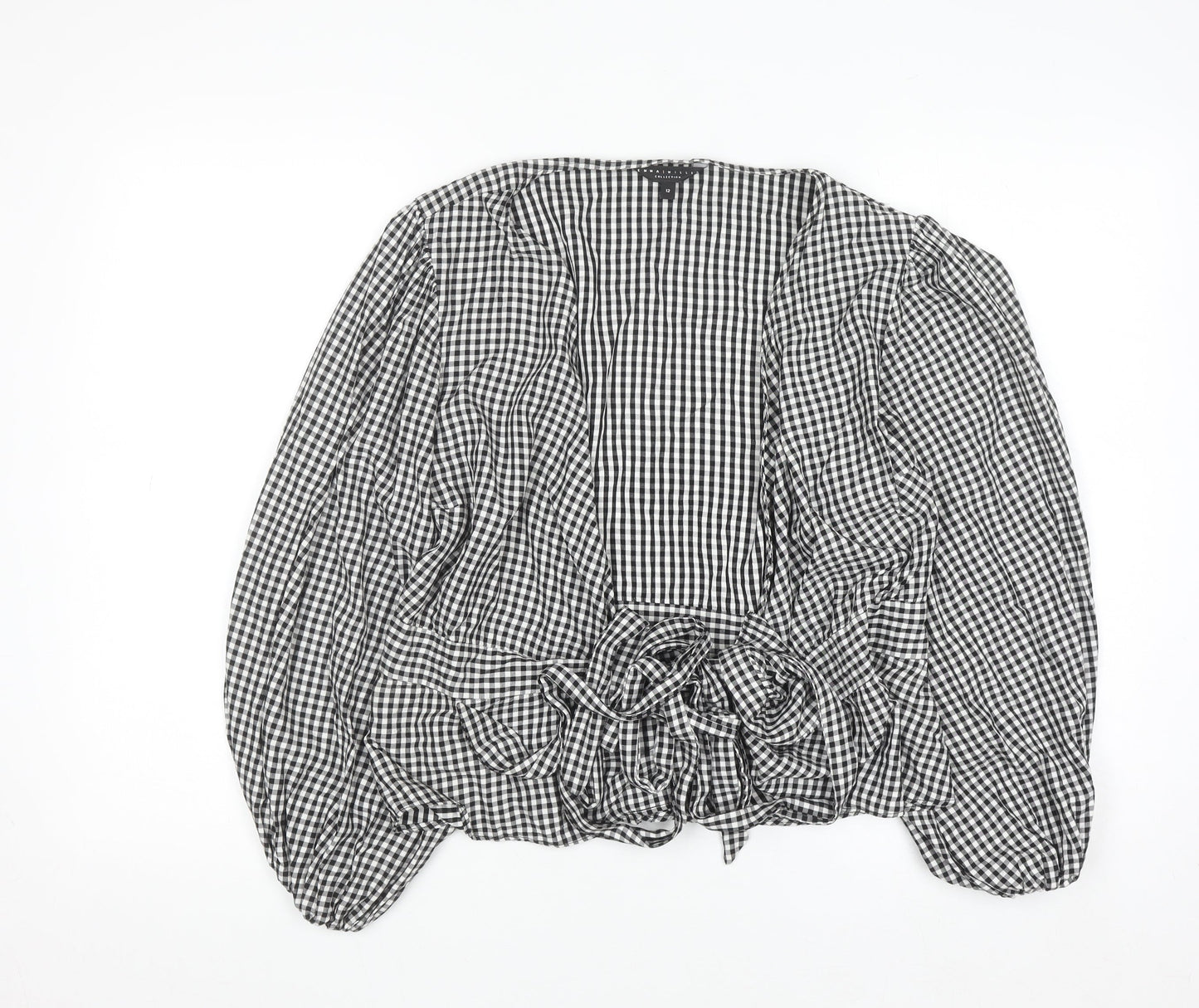 Next Women Black Check Wrap Blouse Size 12 Viscose