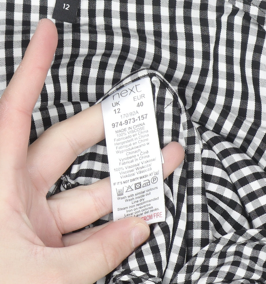 Next Women Black Check Wrap Blouse Size 12 Viscose