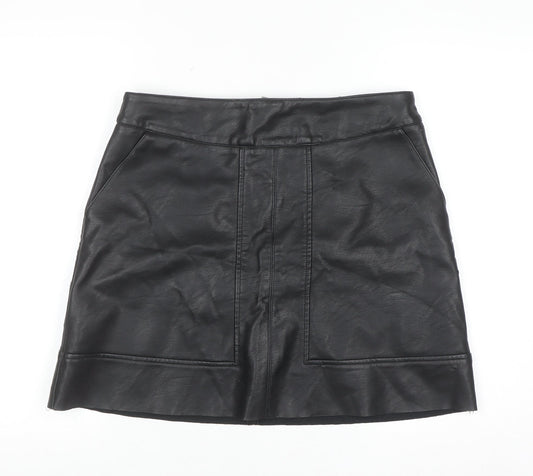 Warehouse Womens Black Faux Leather Short Pencil Skirt Size 14