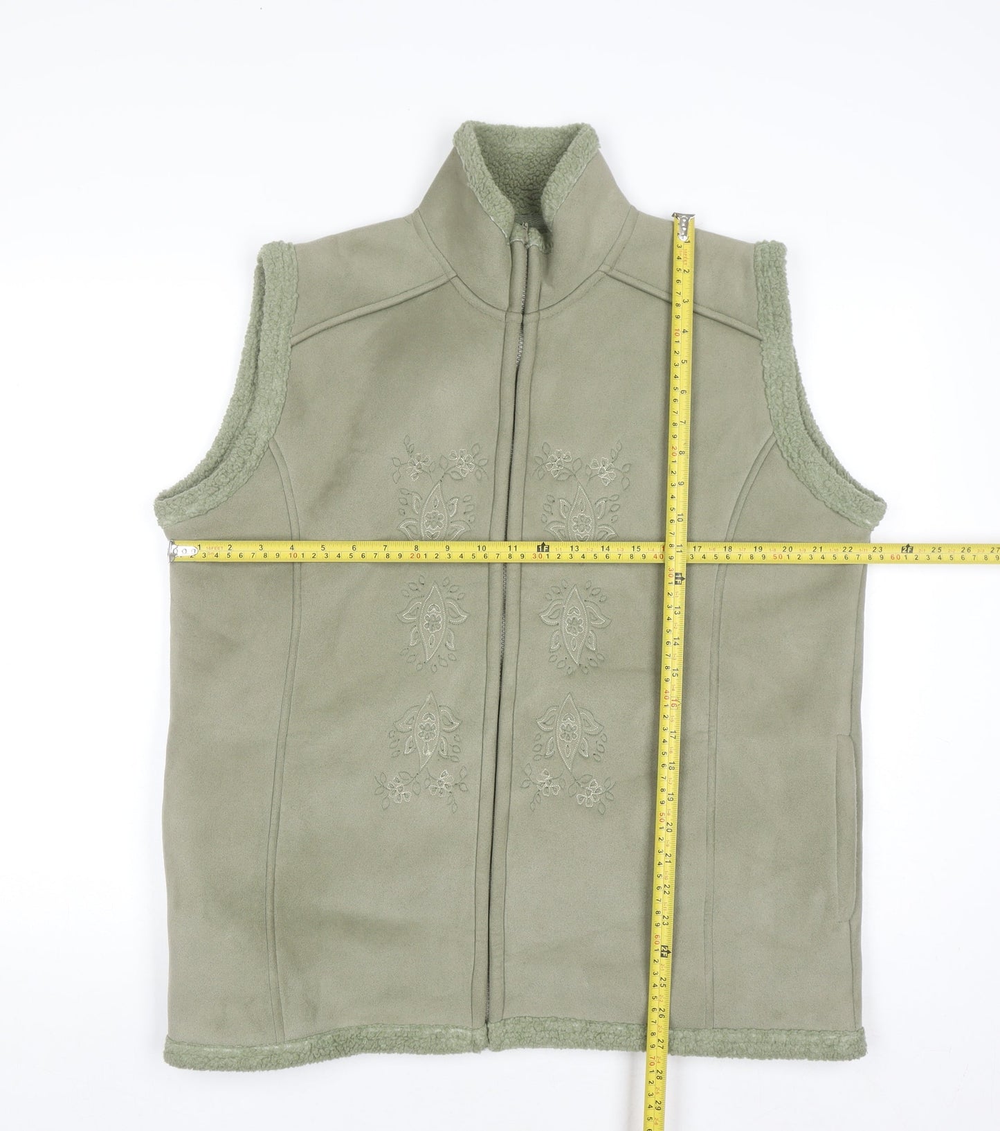 EWM Women’s Green Fleece Zip Waistcoat Size 18 Embroidered Lined