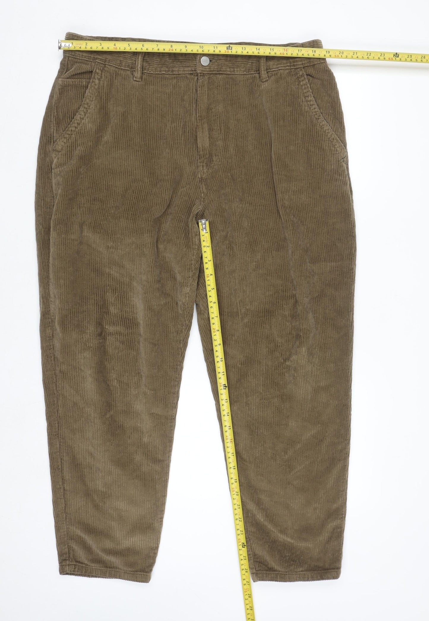 Zara Men's Brown Corduroy Chino Trousers Size L Regular Fit