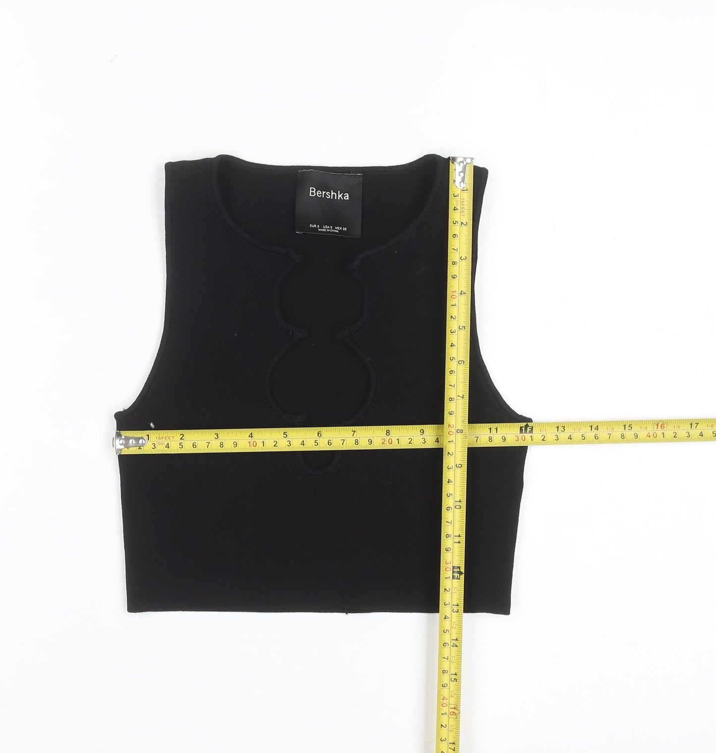Bershka Women Black Cropped Tank Top S Slim Fit Summer Knit