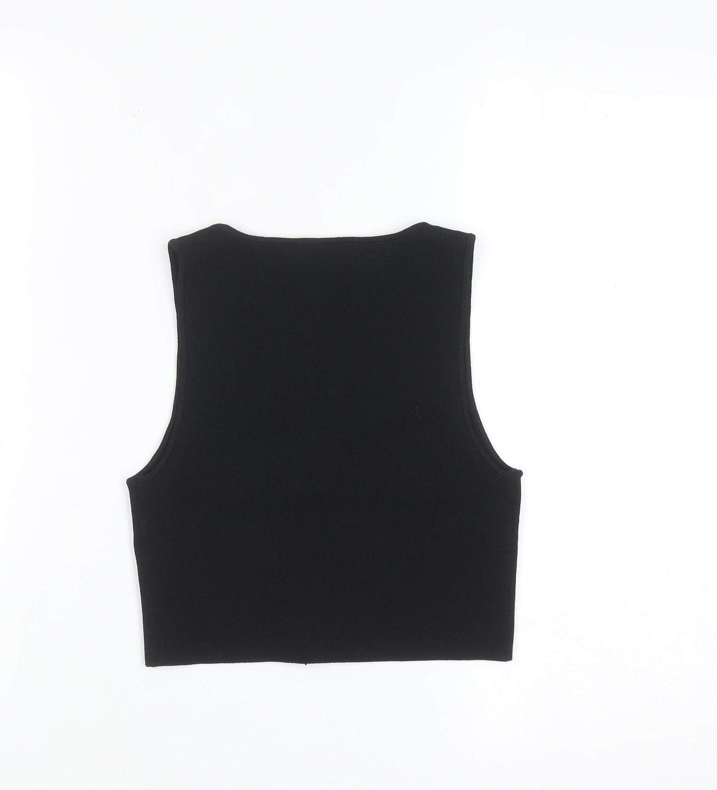 Bershka Women Black Cropped Tank Top S Slim Fit Summer Knit