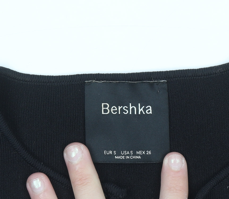 Bershka Women Black Cropped Tank Top S Slim Fit Summer Knit