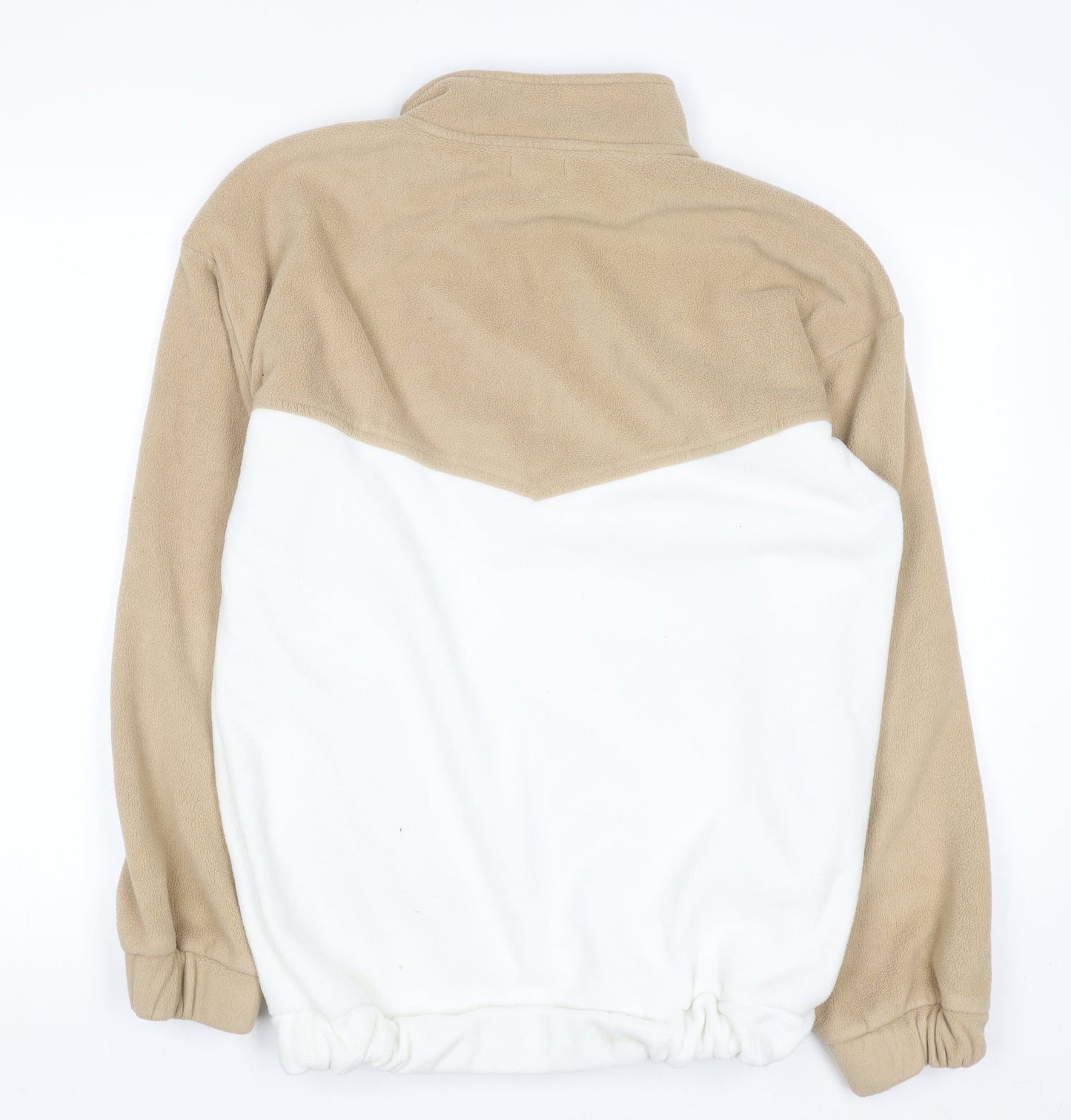 PrettyLittleThing Women Beige & White Fleece 1/4 Zip Pullover Sweatshirt L