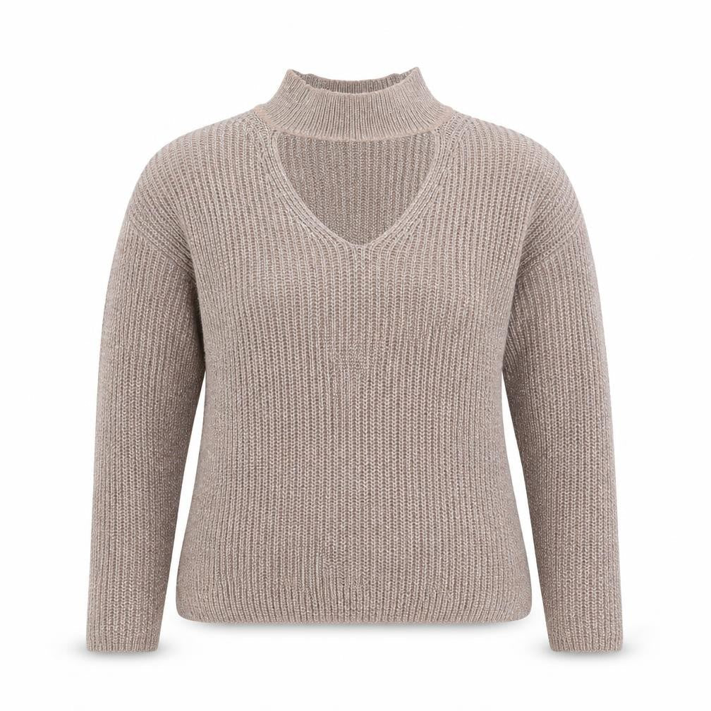 Atmosphere Women Beige Metallic V-Neck Knit Jumper Size 10