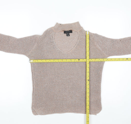 Atmosphere Women Beige Metallic V-Neck Knit Jumper Size 10
