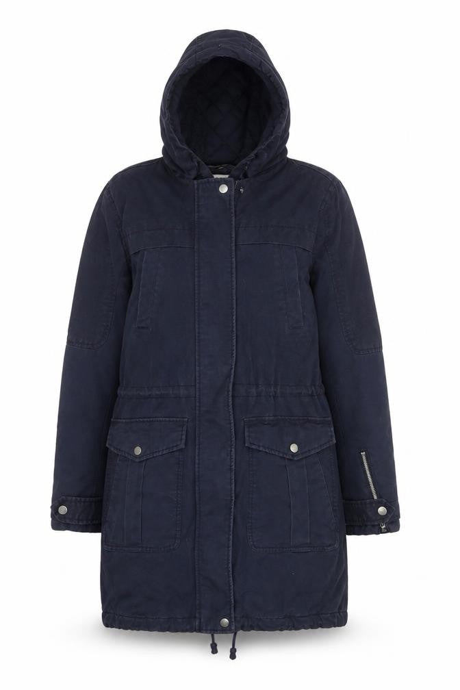 Whistles Women's Blue Hooded Parka Coat Size 6 Cotton Twill