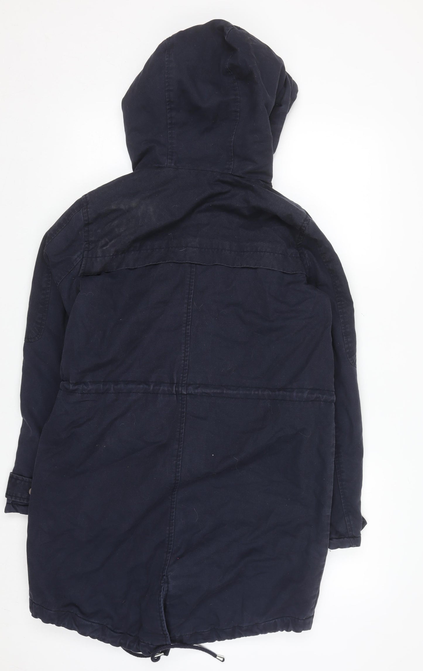 Whistles Women's Blue Hooded Parka Coat Size 6 Cotton Twill
