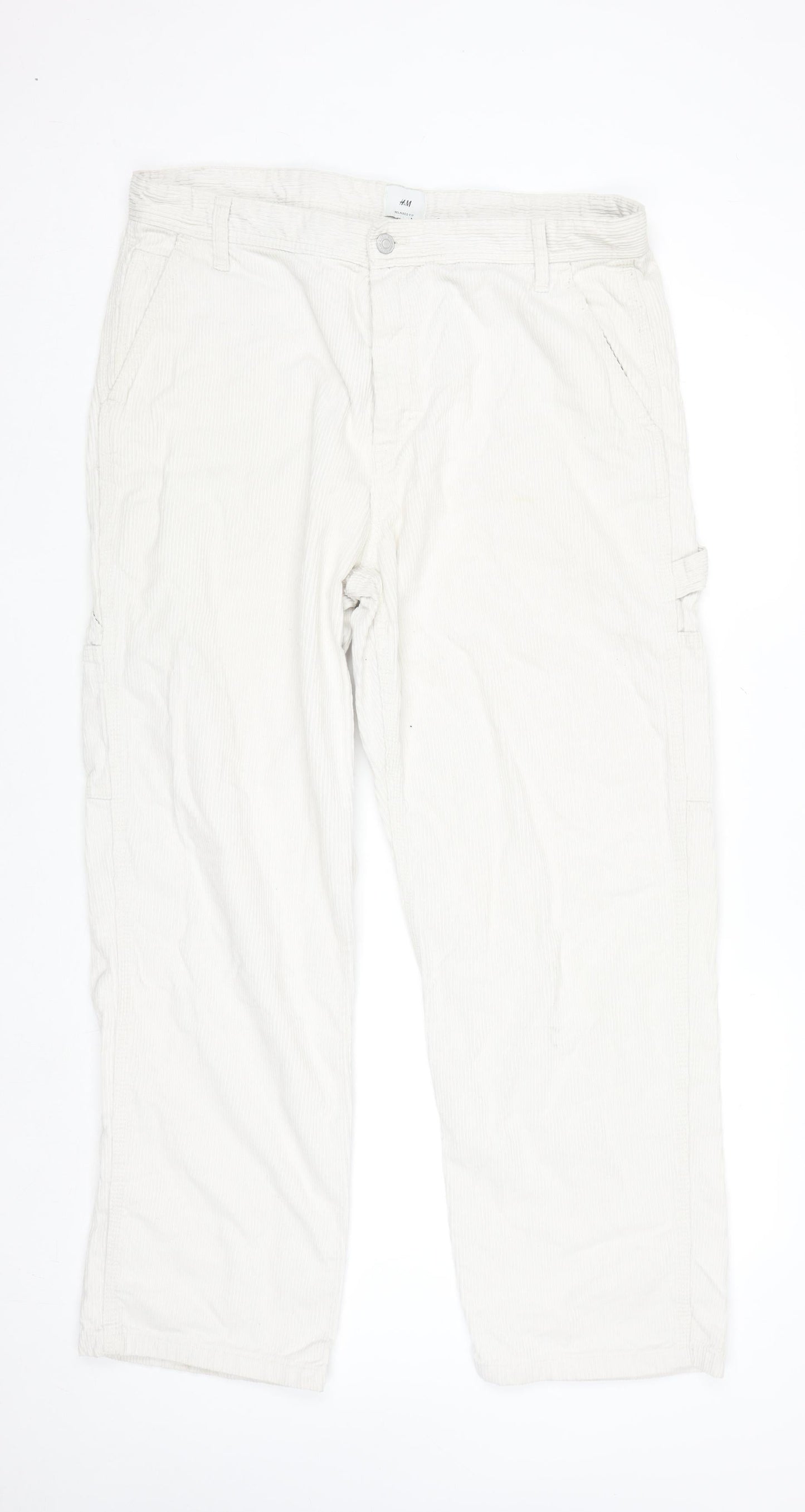 H&M Womens Beige Relaxed Fit Corduroy Cargo Trousers Size 8