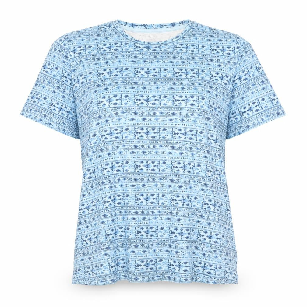 Laura Scott Women's Blue Floral Cotton Short Sleeve T-Shirt L