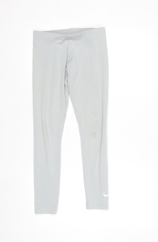 Nike Grey Teen Girls Stretch Cotton Leggings Size 146 Slim Fit