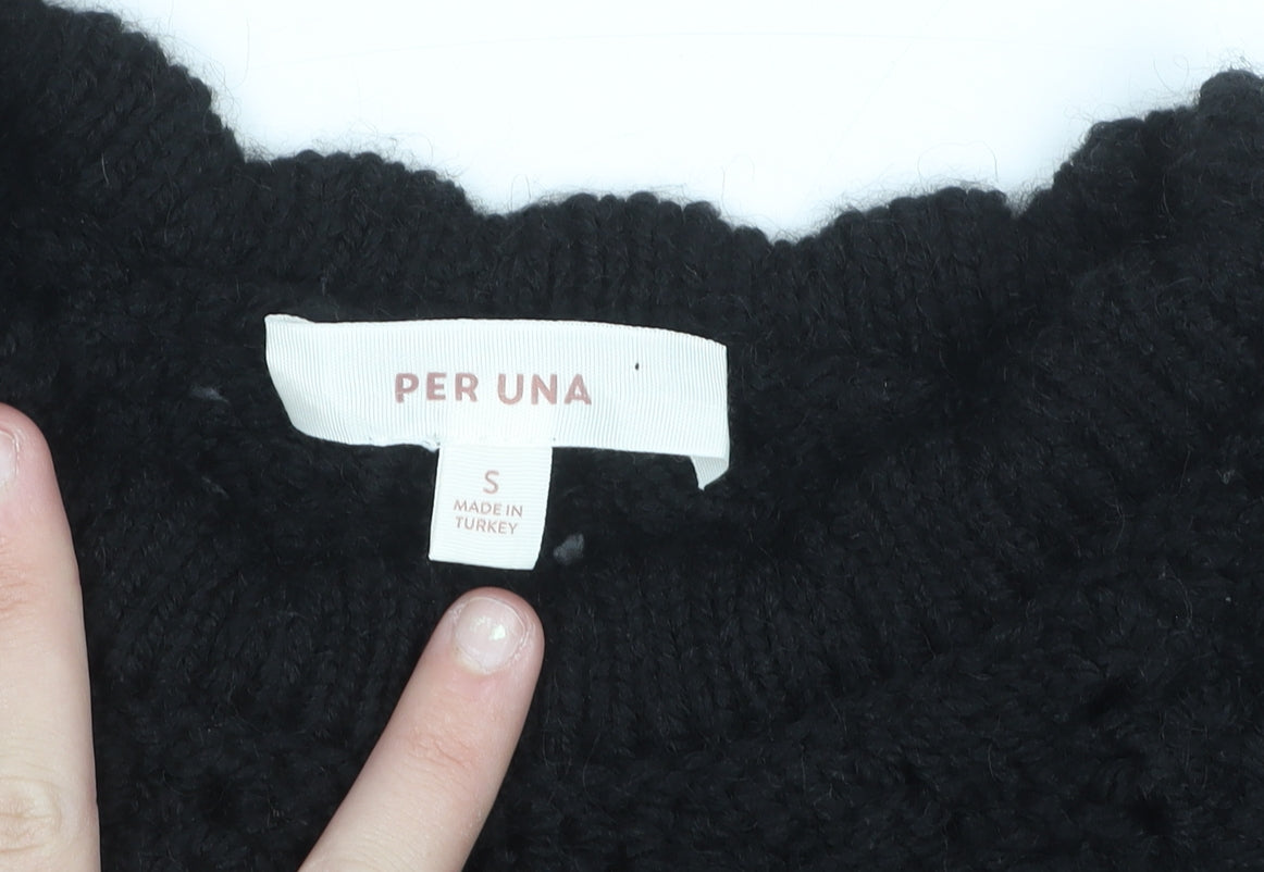 Marks and Spencer Per Una Women Black S Chunky Knit Pullover Jumper