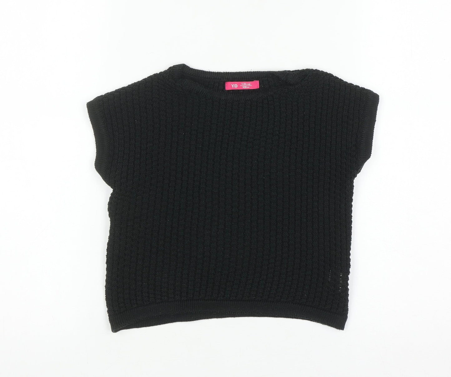 YD Girls Black Acrylic Short Sleeve Pullover Jumper 7-8 Years