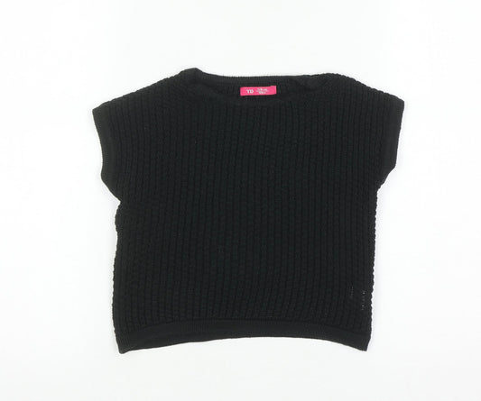 YD Girls Black Acrylic Short Sleeve Pullover Jumper 7-8 Years