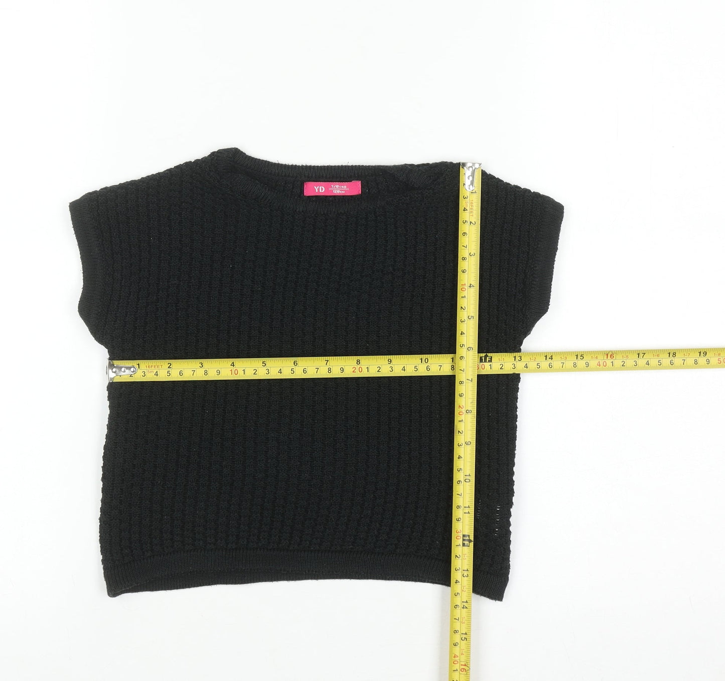 YD Girls Black Acrylic Short Sleeve Pullover Jumper 7-8 Years