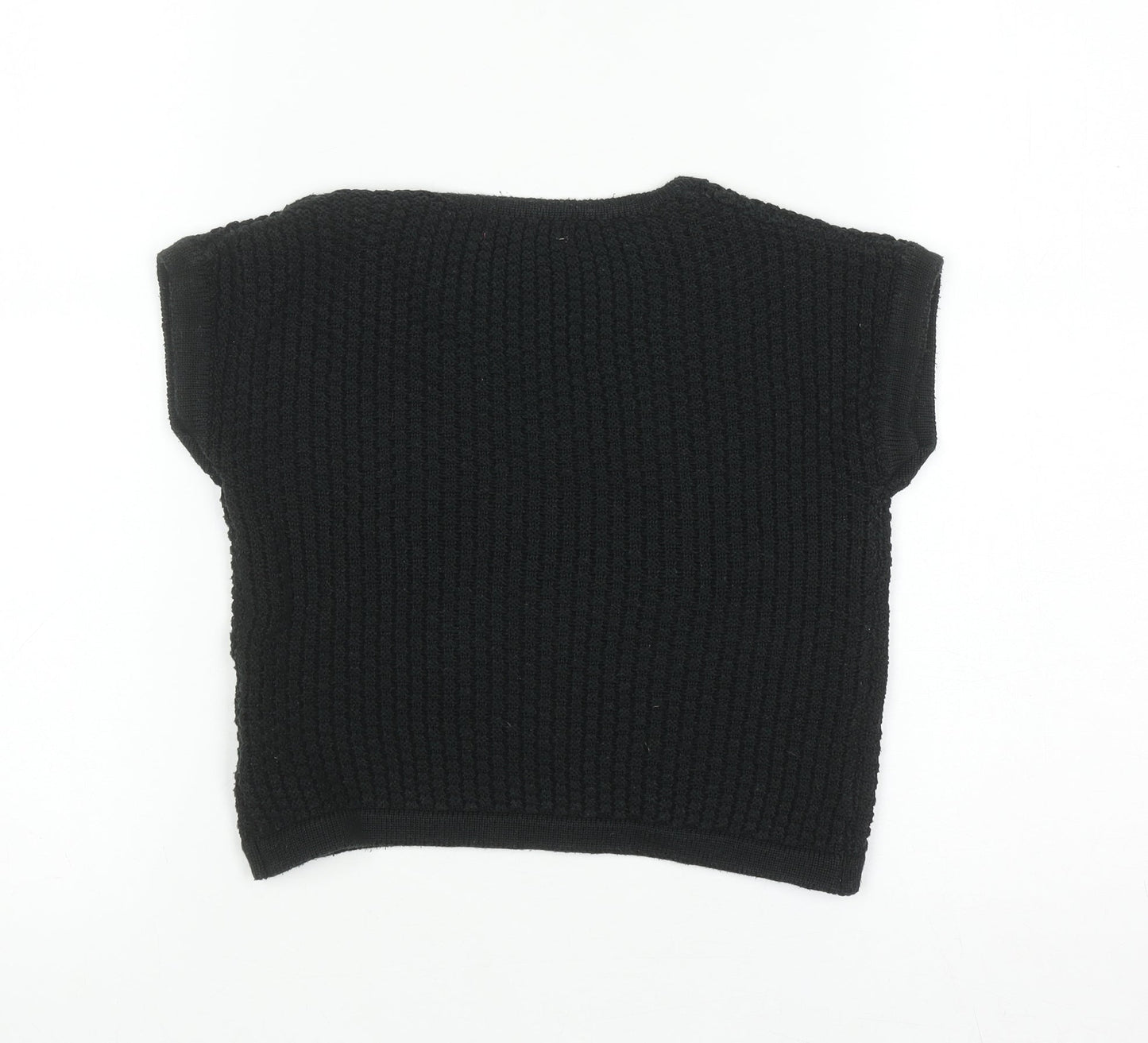 YD Girls Black Acrylic Short Sleeve Pullover Jumper 7-8 Years