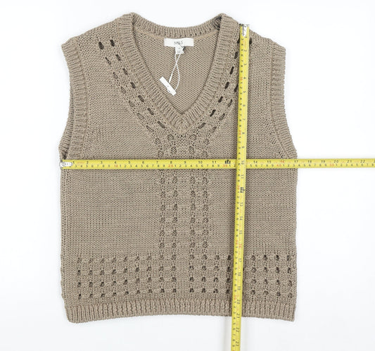 Marks and Spencer Men’s Beige Knit Sleeveless V-Neck Vest Jumper M