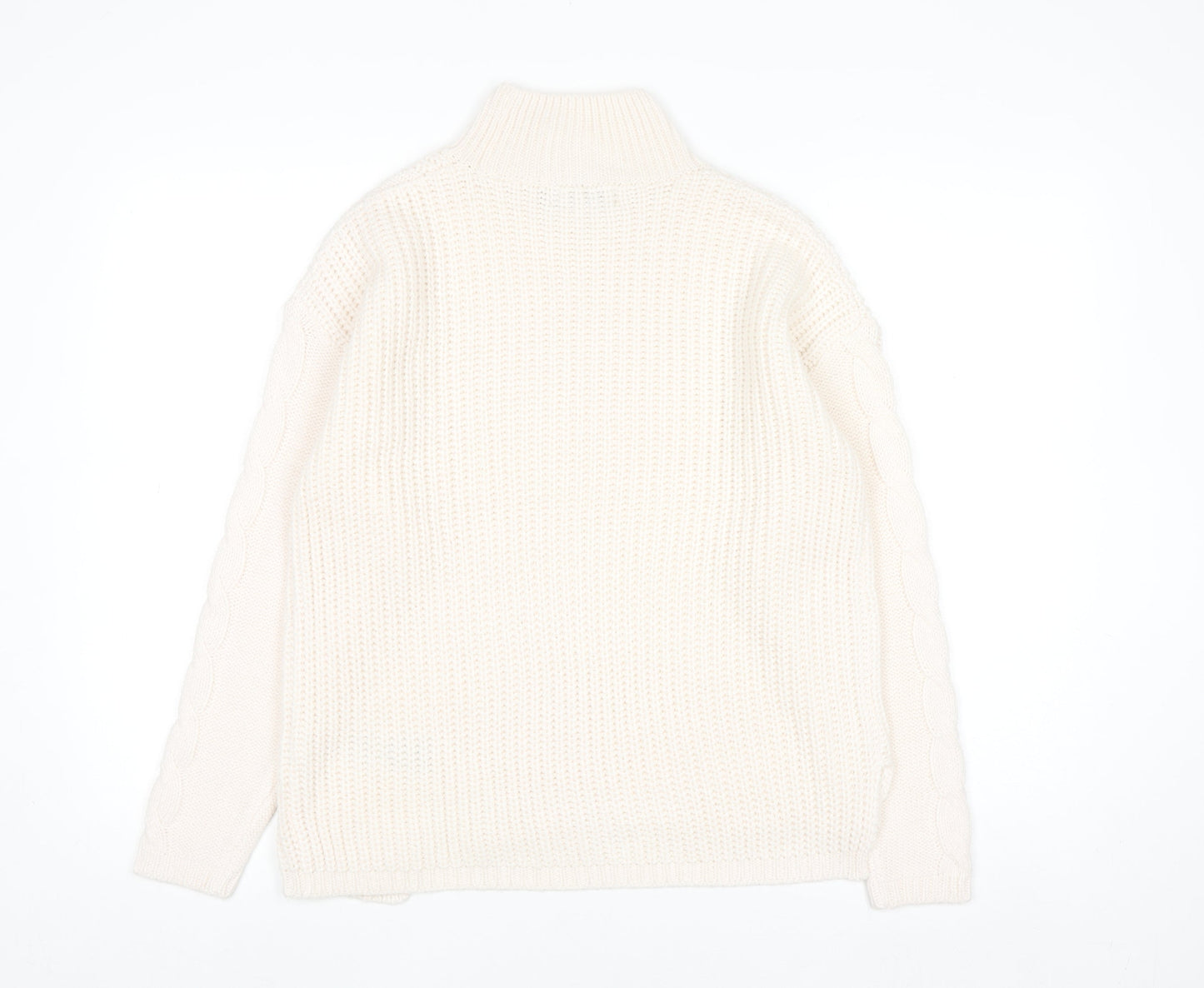 Bassini Women’s Ivory Cable Knit Roll Neck Pullover Jumper Size S