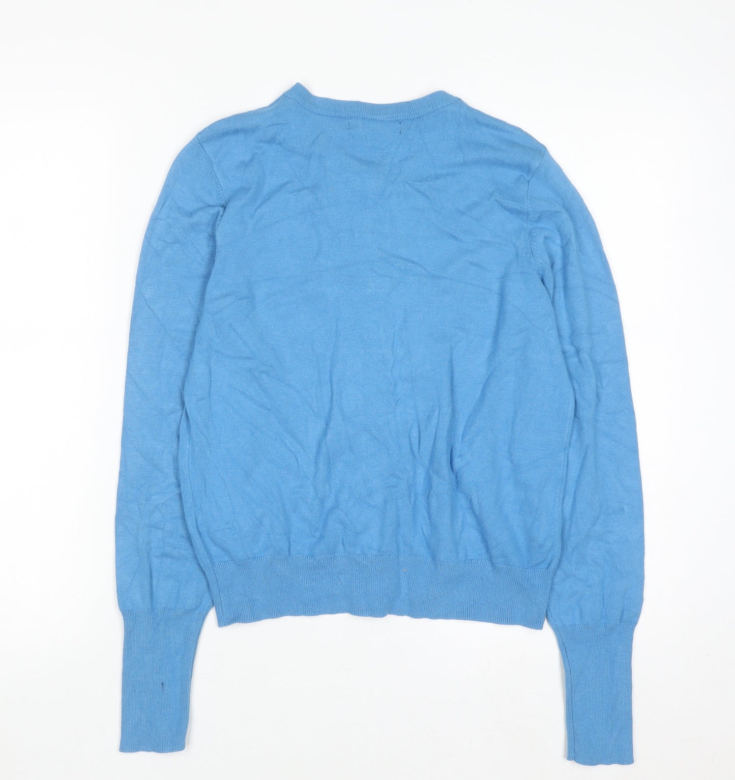 Marks and Spencer Women's Blue Cardigan Size 12 Knit Crew Neck