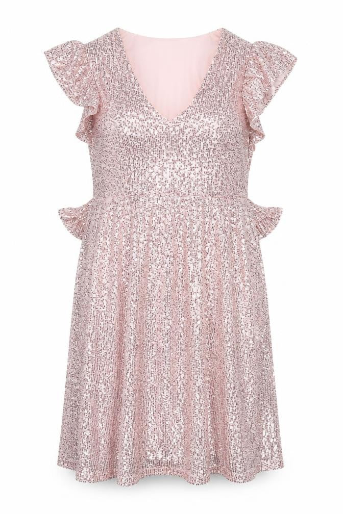 Savida Women’s Pink Sequin Fit & Flare Dress Size 16 Party V-Neck