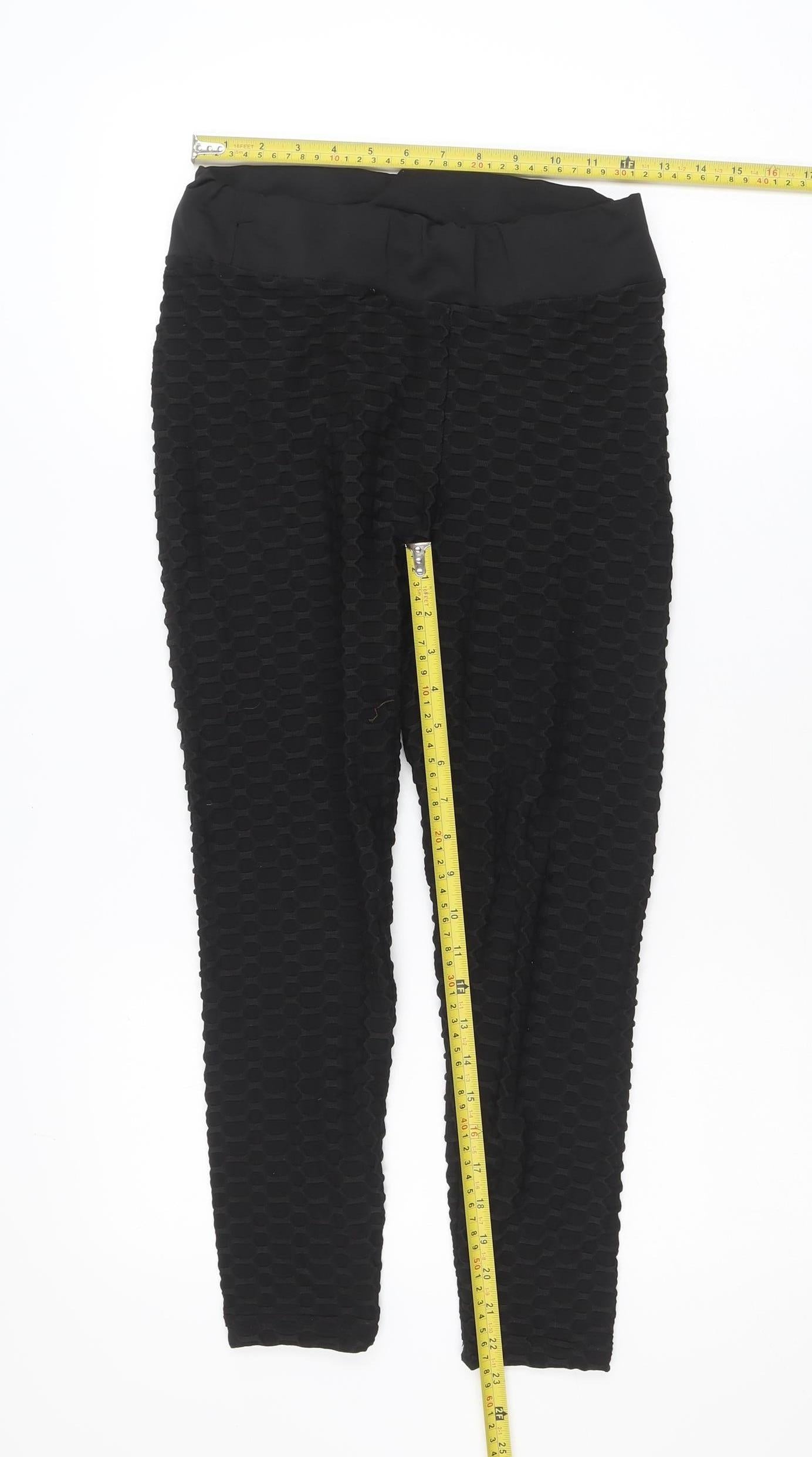 SHEIN Women Black Textured Ankle Leggings M Polyester Blend
