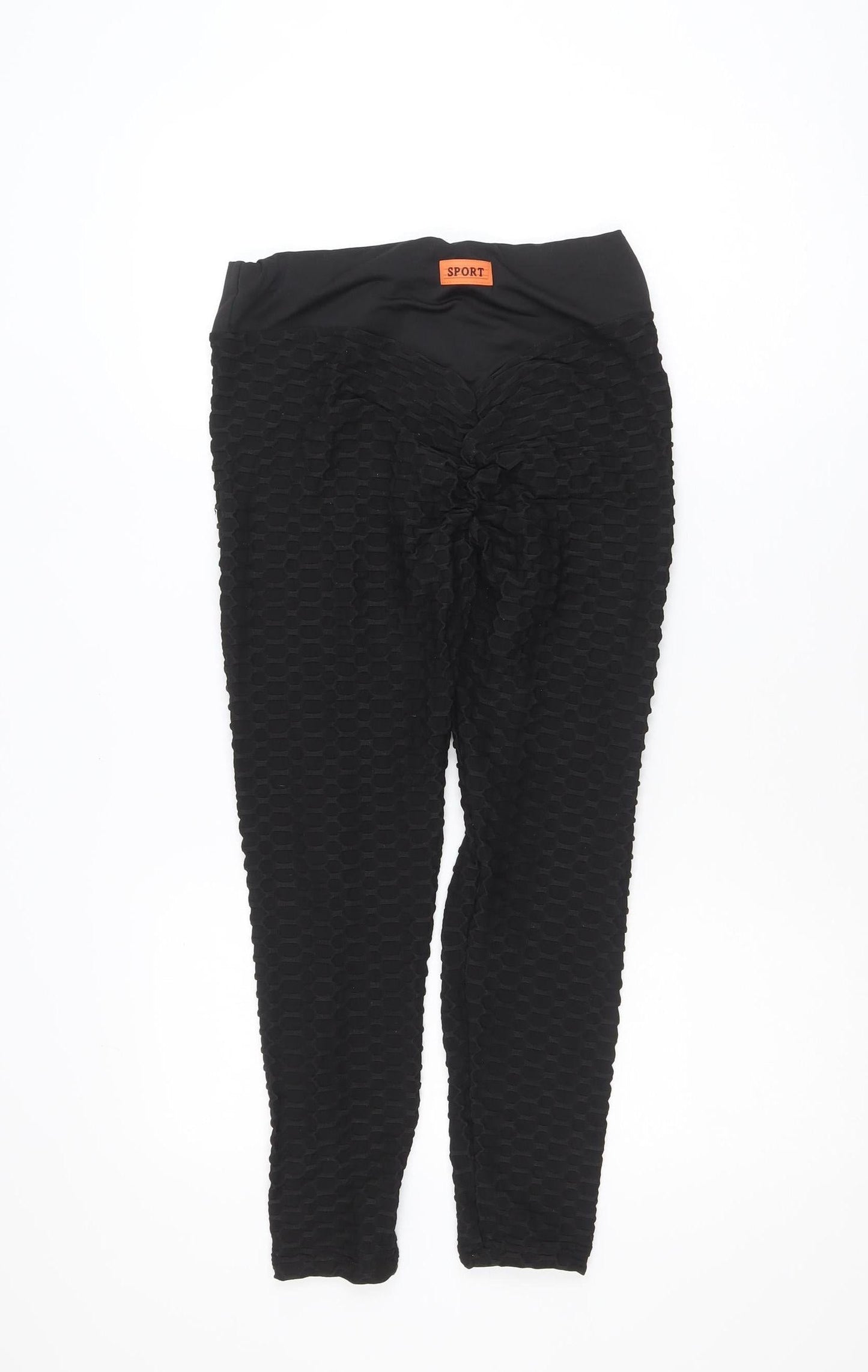 SHEIN Women Black Textured Ankle Leggings M Polyester Blend