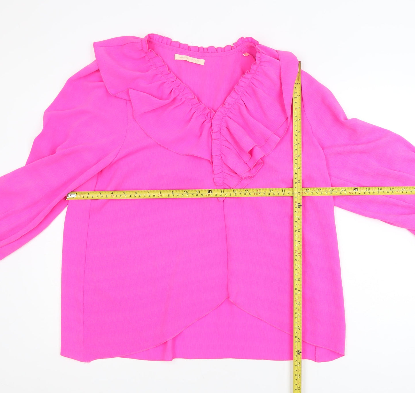 Maraislise Women's Pink Ruffle V-Neck Long Sleeve Blouse Size S