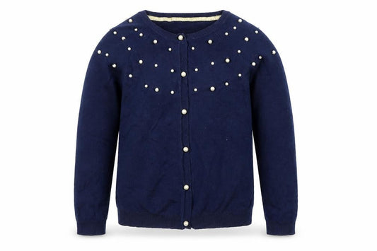 Primark Girls Navy Blue Pearl Button Cardigan 7-8 Years Viscose Blend