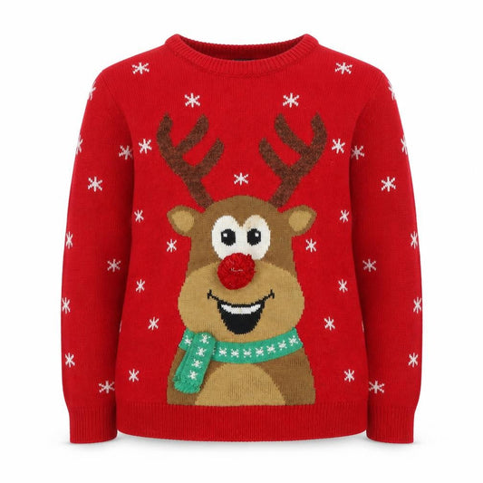 Primark Girls Red Christmas Reindeer Jumper 11-12 Years Acrylic Knit